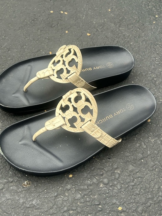 Tory Burch Shoes - Tory Burch black and off white croc Cloud Miller Sandals Sz 8.5